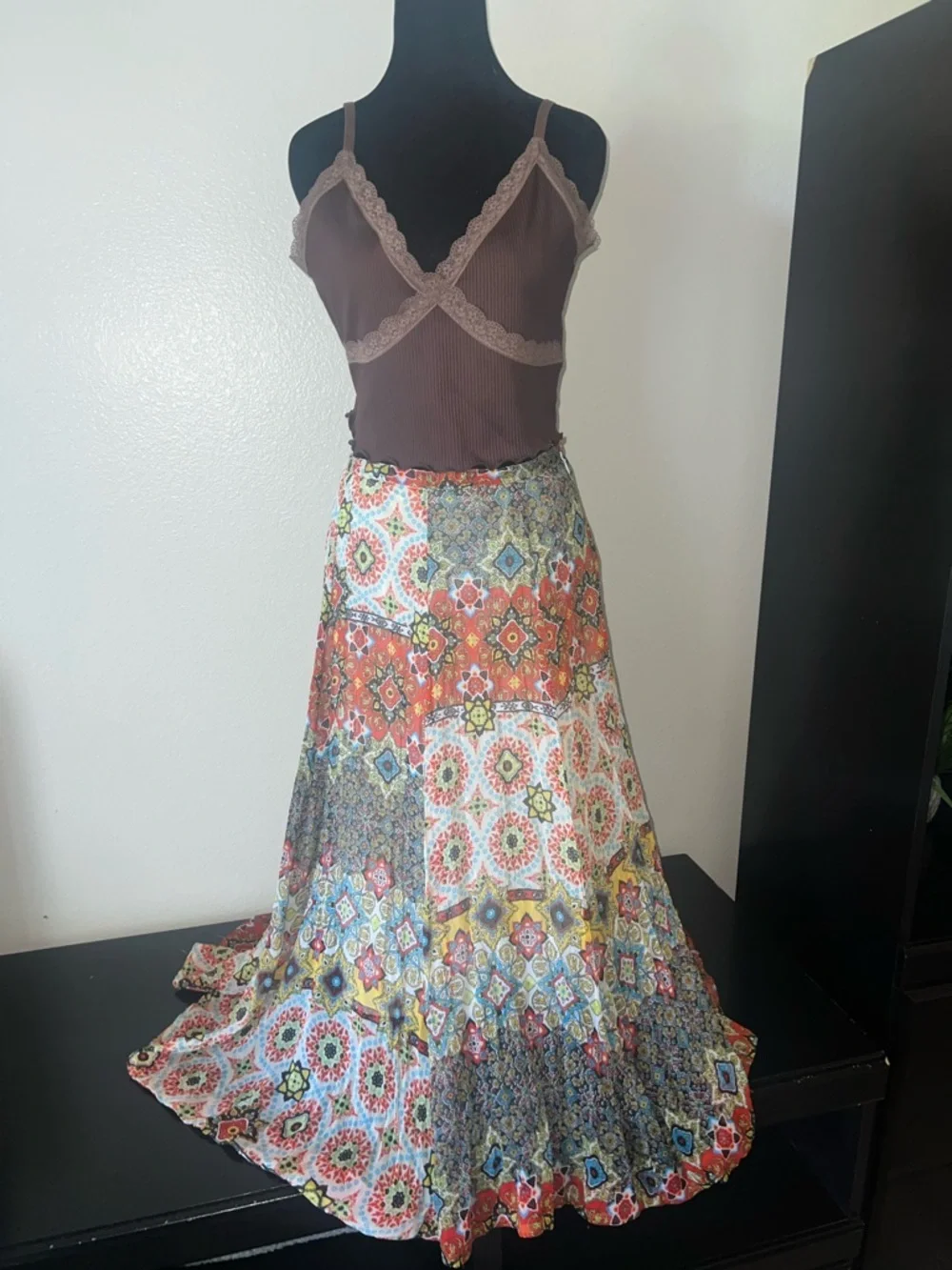 Patchwork Bohemian Indie Sleeze Festival Lined Midi Skirt sz‎ Small